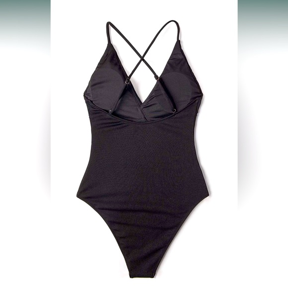 V Neck Front Ruffle Ribbed Texture One Piece Swimsuit Women size M - Picture 2 of 11